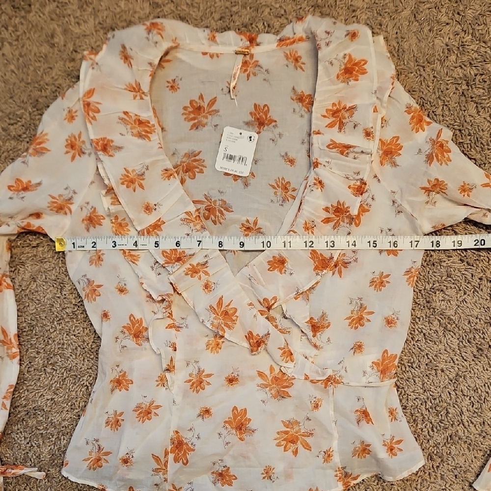Free People Amanda Ruffle Wrap Top In Ivory Combo - Picture 10 of 14